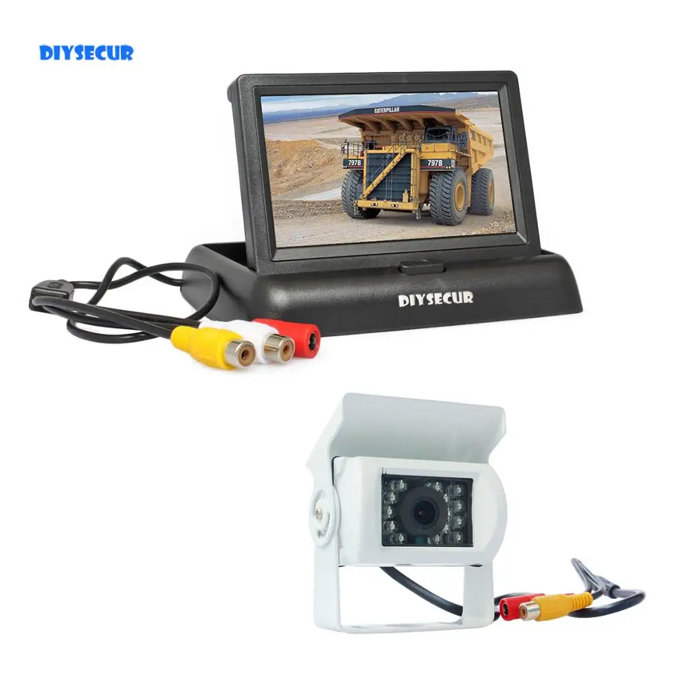 

DIYSECUR 4.3" Foldable Rear View Monitor Car Monitor Waterproof CCD Reverse Backup IR Night Vision Bus Truck Camera White