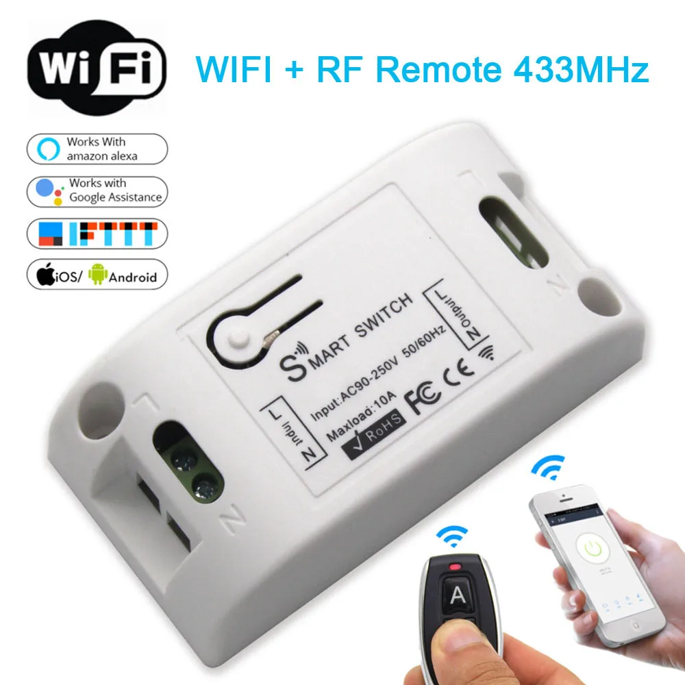 Smart Life Home APP WiFi +RF 433Mhz Switch LighT Wall Relay Timer Module Voice Google Home Alexa 110V 220V 10A Lamp