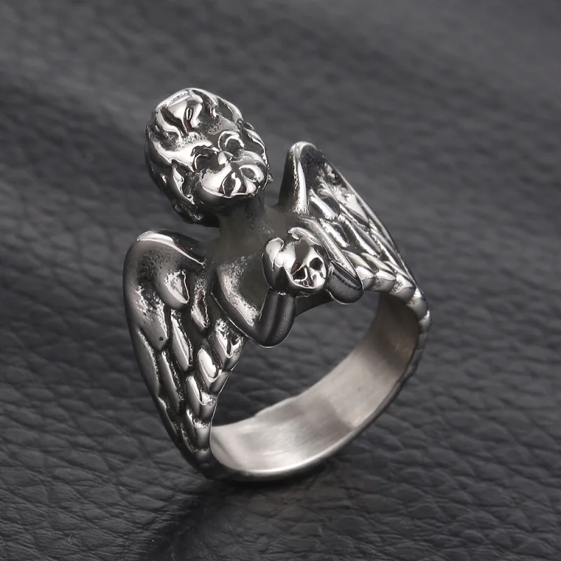 Fashion Angel Wing Ring Titanium Steel Ring Men's and Women's Cyclists Lucky Jewelry Accessories Cocktail Ring