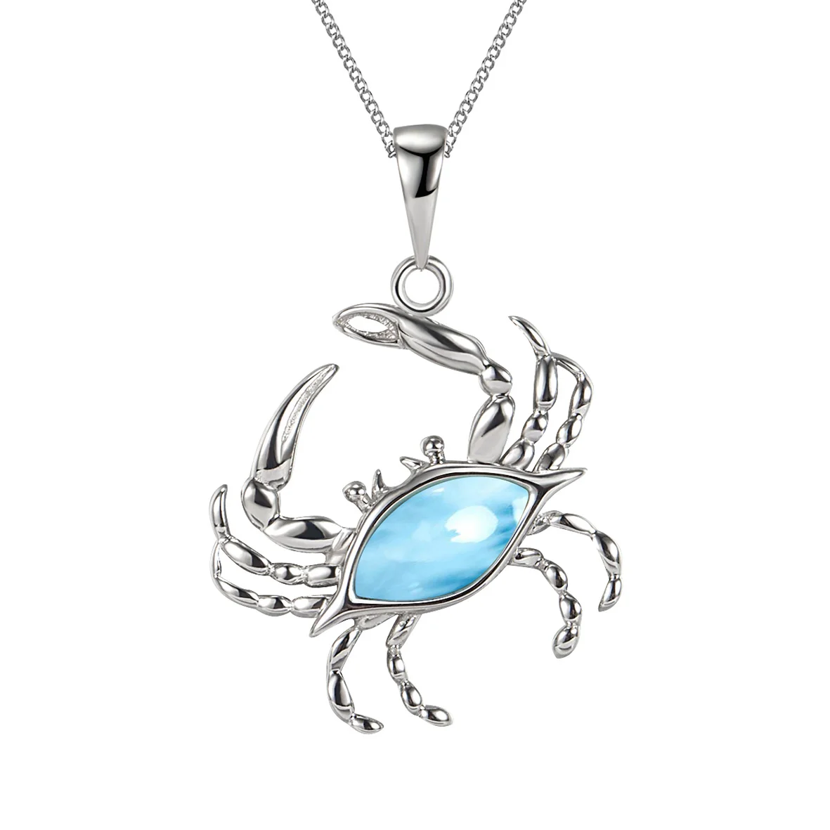 Sea Life Animal 925 Sterling Silver Natural Dominica Larimar Crab Pendant Necklace For Women Gift