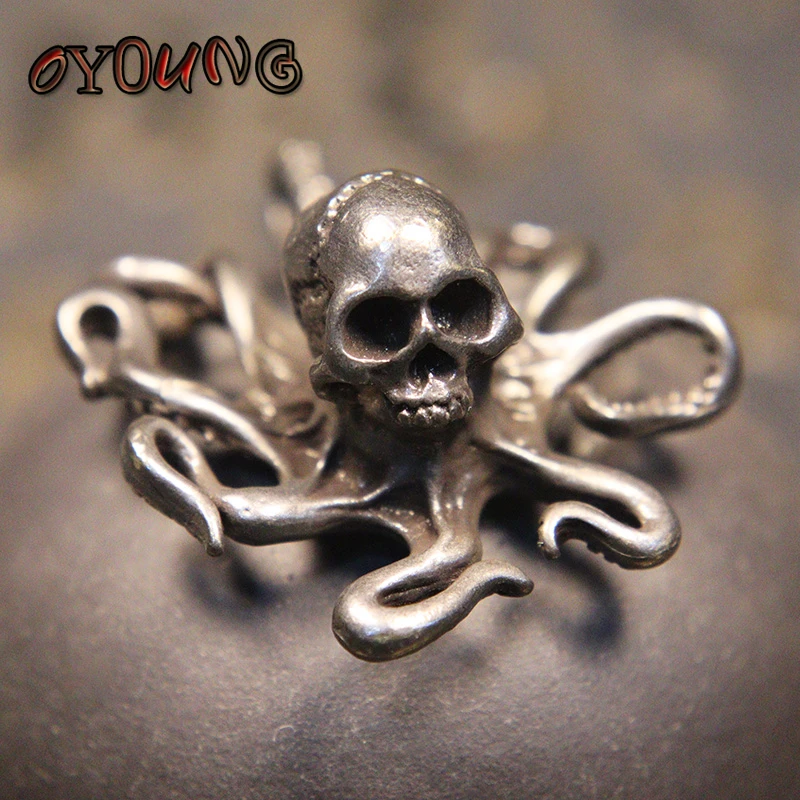 Punk Retro Skull Octopus Figurines Desktop Ornament Decoration Brass Skeleton Animal Miniatures Toy Home Decor Craft Accessories