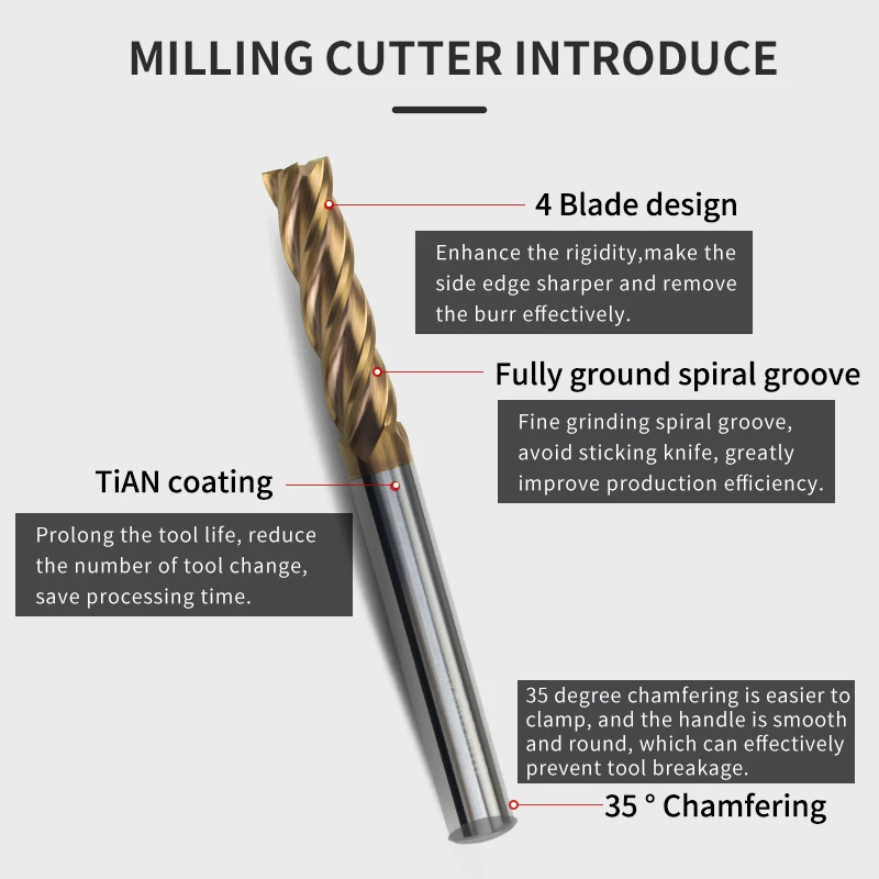 Tungsten Steel End Mill HRC60 4 Flutes 1mm-20mm Tungsten Shank Milling Cutter CNC Machines Tools Alloy Coating Carbide for Lathe