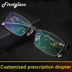 Progressive Reading Glasses Men Multifocal TR90 Customized Presbyopia Glasses Anti Blue Light Half Frame Black 175