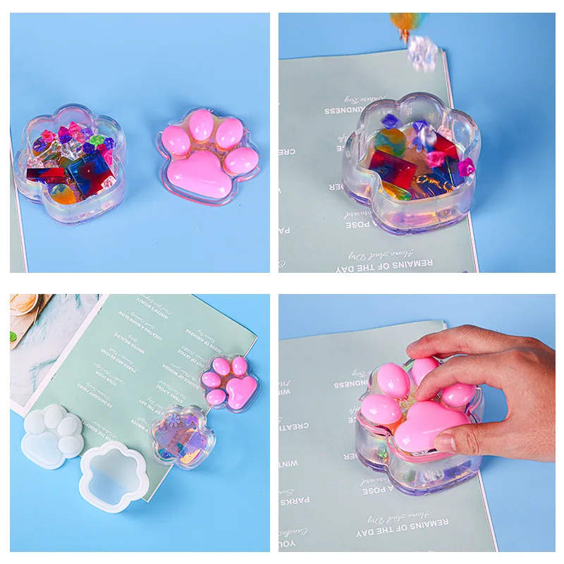 DIY Epoxy Mould Cute Cat Claw Jewelry Storage Box Silicone Mould New Epoxy Mirror Mould