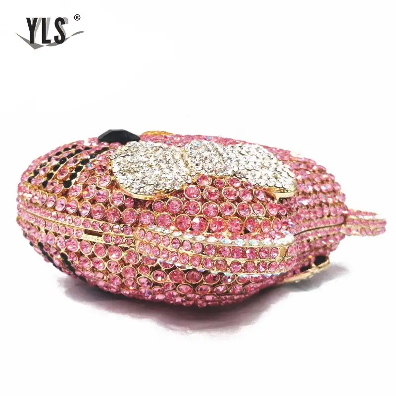 Diamante Clutch Bag NEW Lovely Cat Fancy Crystal Evening Bag Clutch Purse in Pink YLS-A02