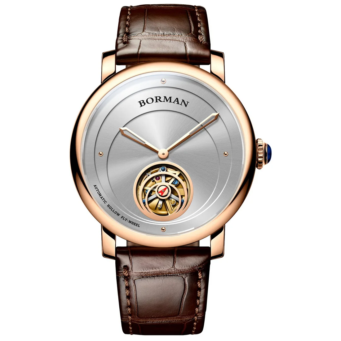 BORMAN Mens Automatic Watches Luxury Male Watch Fashion Mechanical Wristwatch Skeleton Dial Waterproof Sapphire Leather Strap