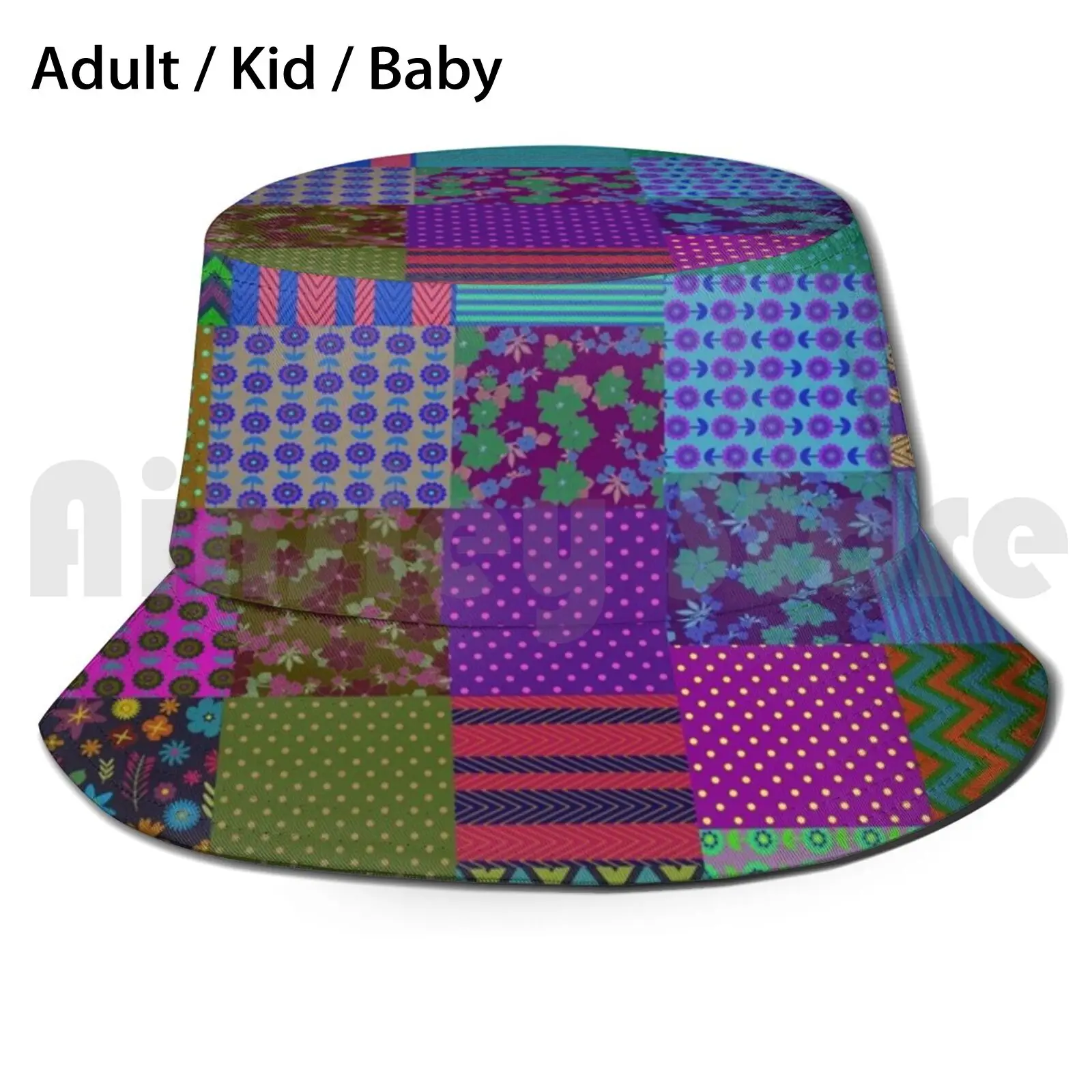 Bohemian Patchwork Quilt Pattern Cool Boho Gypsy Hipster Bucket Hat Adult kid baby Beach Sun Hats For Mom For Best Friends