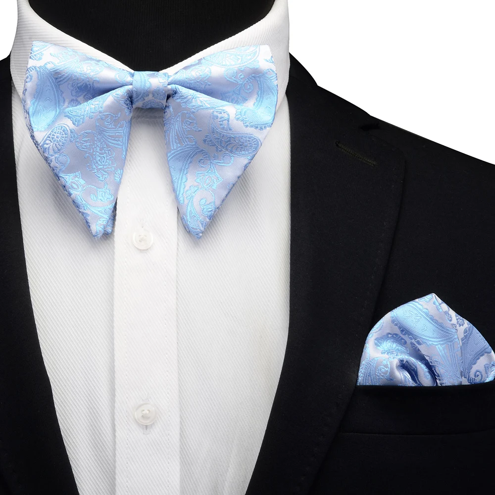 Ricnais Silk Big Bow Tie Set For Men Red White Paisley Pocket Square Bowtie Suit Mens  Business Wedding Hankerchief Ties Gifts