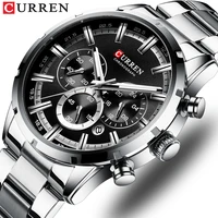 Relojes CURREN de cuarzo de lujo a la moda, reloj clásico plateado y negro, reloj de pulsera para hombre con cronógrafo calendario