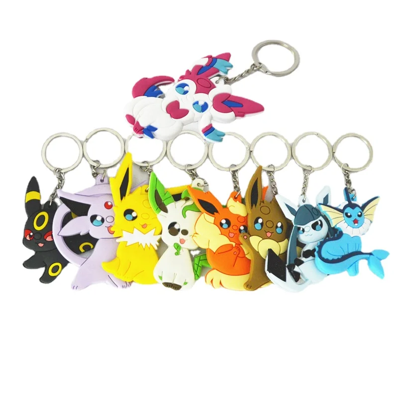 

8CM TOMY Pokemon Eevee Sylveon Jolteon Vaporeon Sylveon Leafeon Figure Vinyl Double Side Keychain Keyring Toy Kids Gifts TFA3205