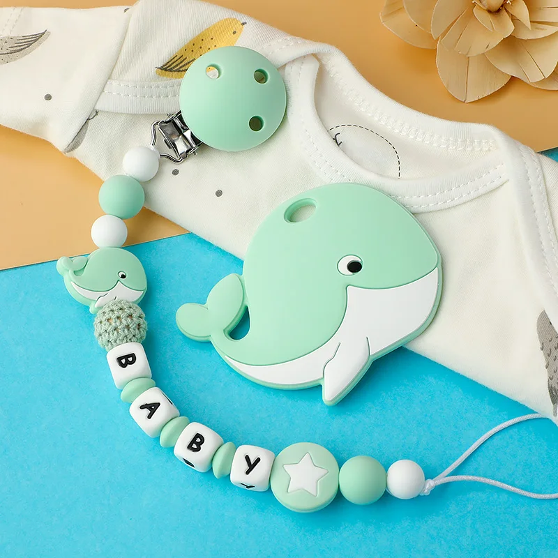 Chenkai 10PCS  Baby Silicone Whale Beads Teether Cartoon Fidget Toys Nursing Babies accessories newborn health Pacifier