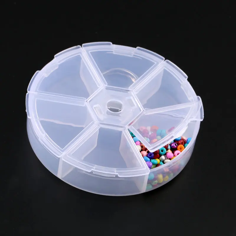 6 slots/8 slots round Compartment Plastic Storage Box for Beads earrings Adjustable Jewelry Container Transparent Box Case