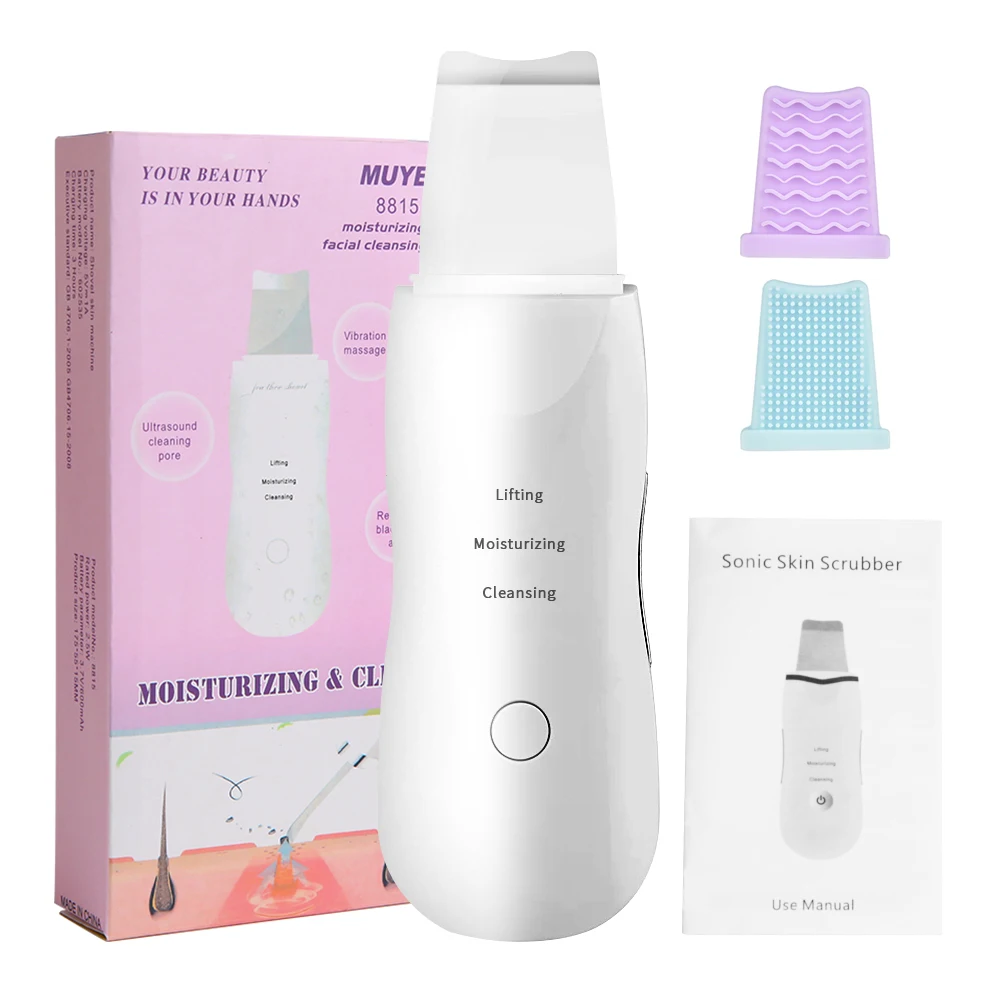 Ultrasonic Skin Scrubber Rechargeable Ion Deep Face Cleaning Vibration Massager Acne Blackhead Removal Cleanser Exfoliating Pore