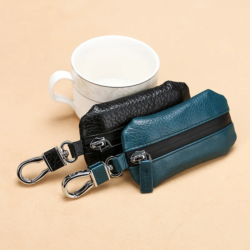 New Men Women Car Keychain Genuine Leather Wallets Coin Purse Zipper Bag Kay Case Housekeepers Purse Keychain Key Pouch