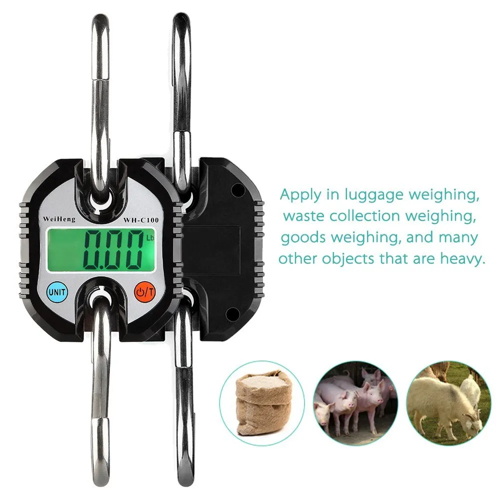 WH-C100 Heavy Duty Electronic Digital Stainless Steel Hook Scale Hanging Crane Scale LCD Loop Weight Balance Double Accuracy