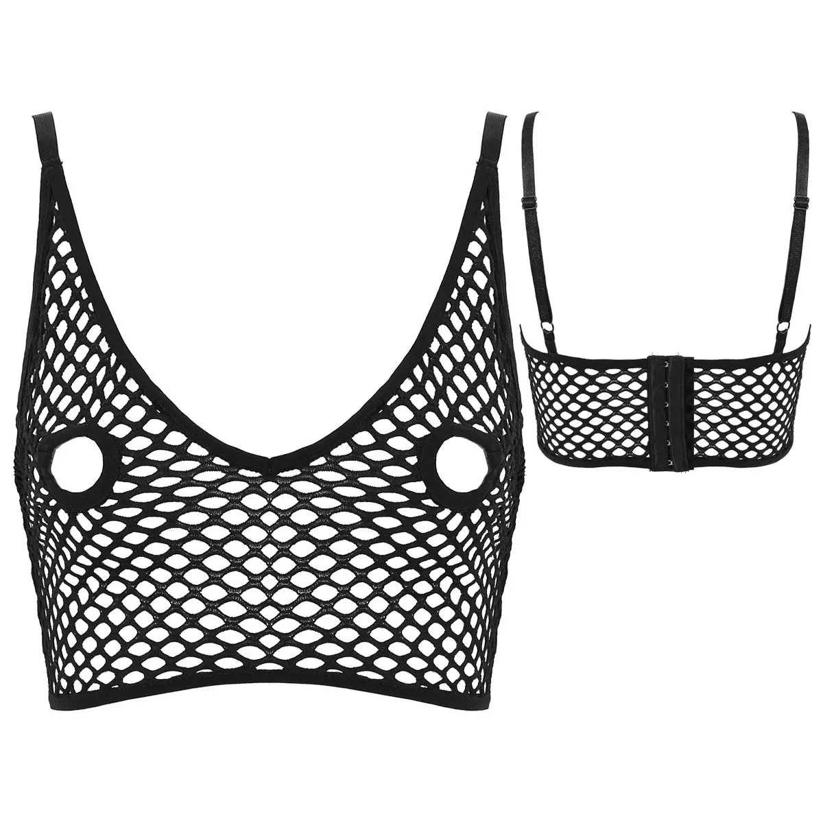 Womens Ladies Club Erotic Tanks Hollow Out Netted Lingerie Nipples Bra Hole Sissy Lingerie Crop Top Longline Bra Tops Tanks