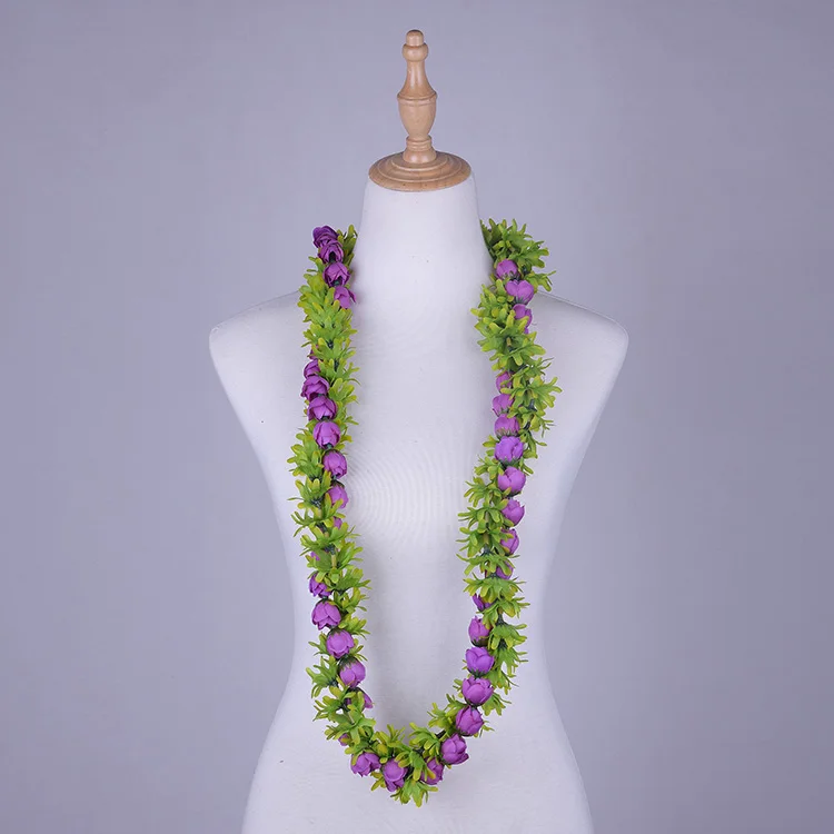 

MIXED COLORS Free Shipping HL0045-2 50Pcs/lot 150cm 5Color Artificial Velvet Rosebud&Green Leaves Lei Tropical Hawaiian Necklace