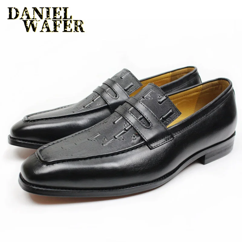 Fashion Men Loafers Shoes Cow Leather Italy Desinger Luxury Business Wedding Dress Shoes Slip On Casual Black Brown Mens Shoes