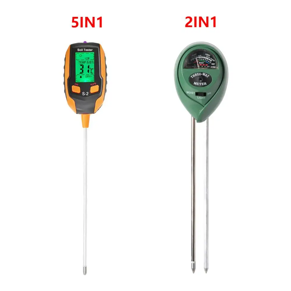 5 In 1 Soil PH Meter 5-in-1 PH Temp Humidity Light Moisture Soil Acidity Tester Moisture Sensor For Plants Flowers Garden Tool