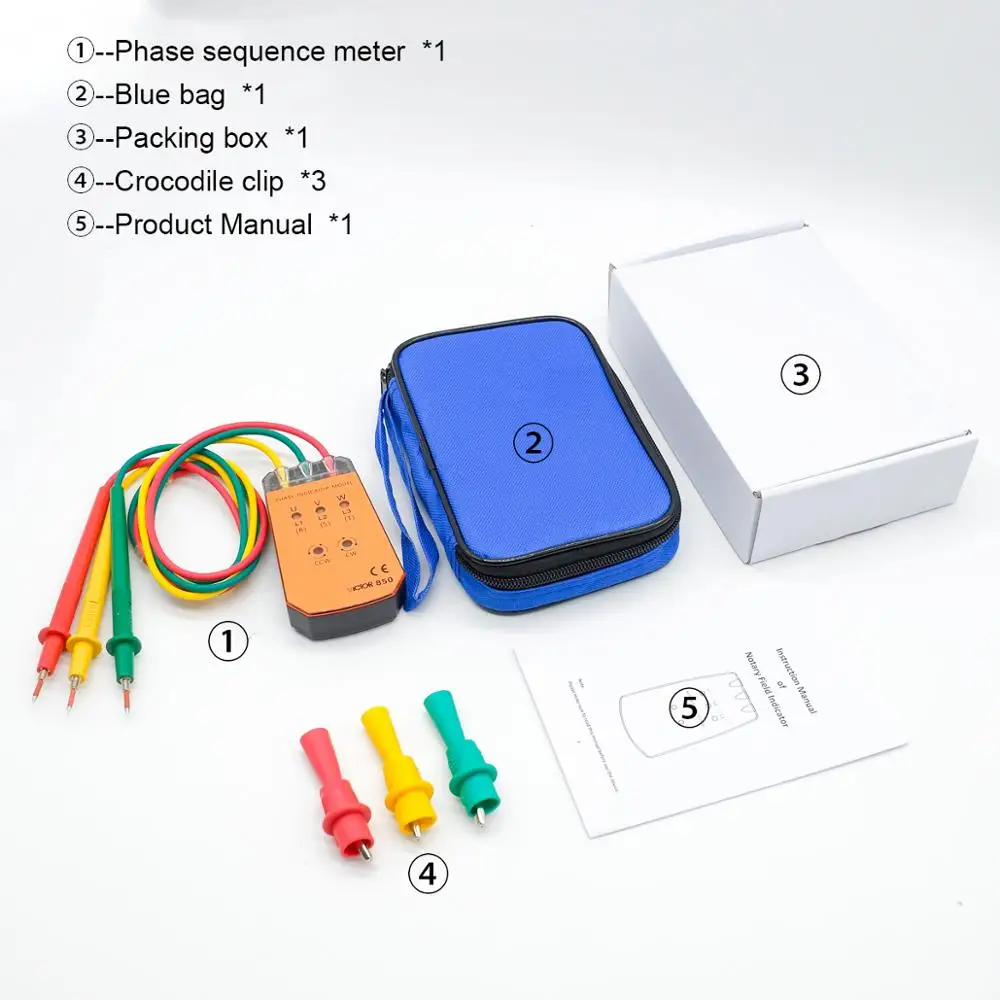 RuoShui 850 Three Phase Indicator Cable Tracker Rotation Phase Sequence Tester With LED Light Indicator 200V- 600V Voltage Meter