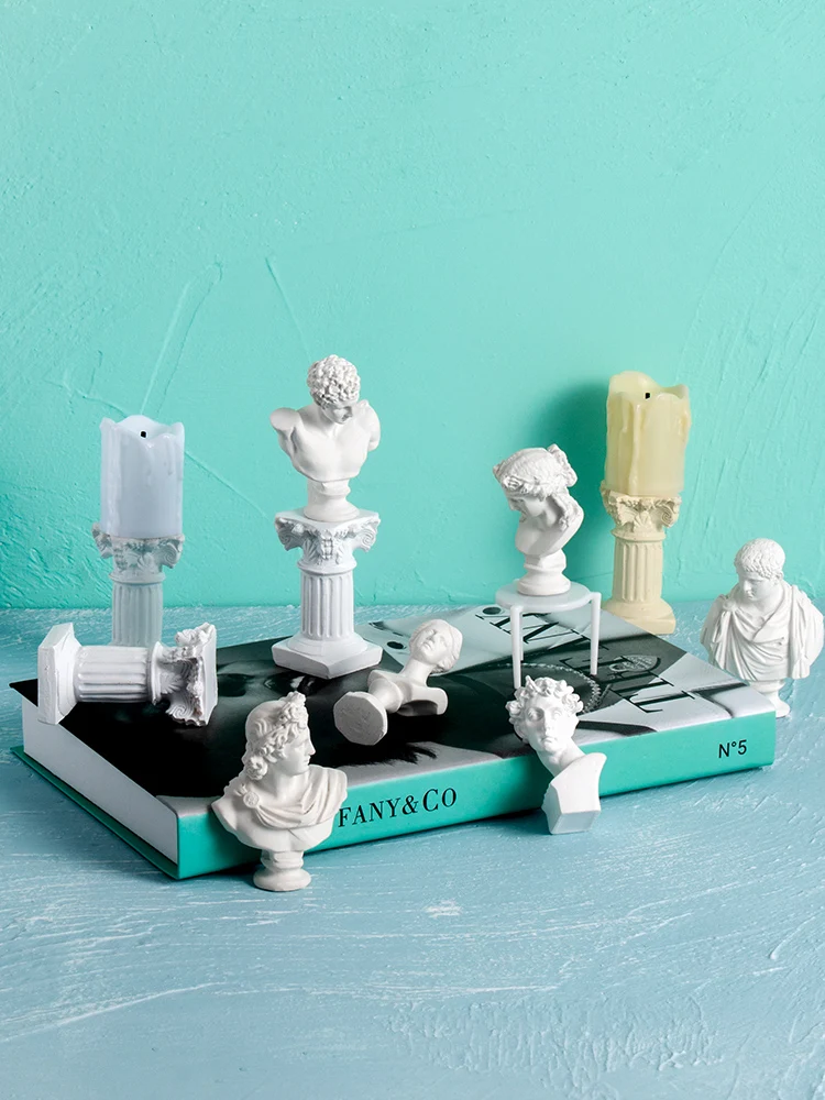 Photo Background Decor Props for photo shoot White Plaster Figurine Candlestick and Roman Column