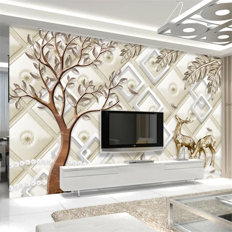 

wellyu Customized large-scale murals, environmentally friendly silk fabrics, Nordic 3D woods elk relief background wallpaper