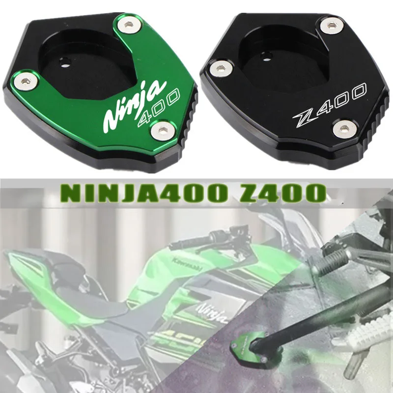 Motorcycle CNC Kickstand Sidestand Stand Extension Enlarger Pad Fit For NINJA400 NINJA 400 Z400 Z 400 2018 2019 2020