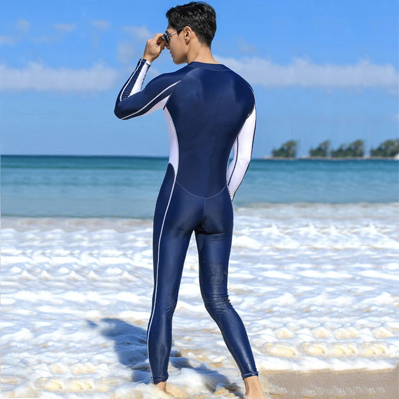 Long Sleeve Rash Guard Men Front Zipper One Piece Wetsuit Swimming Diving Suit Snorkeling Surfing Swimwear Beach Wear Body Suits