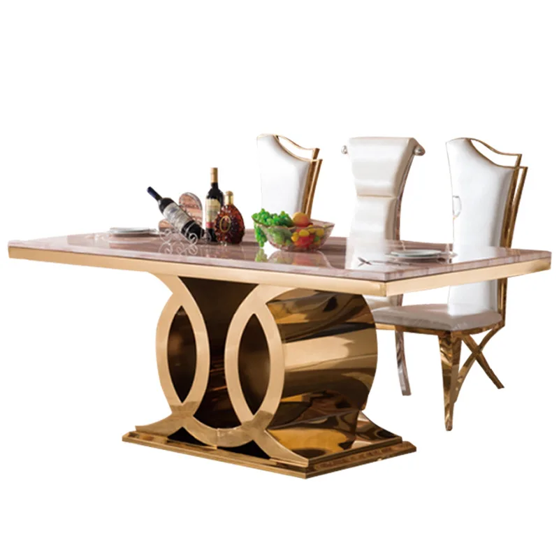 Modern Style Dining Table Metal Luxury Dining Table Rectangle Set  Chairs 21055