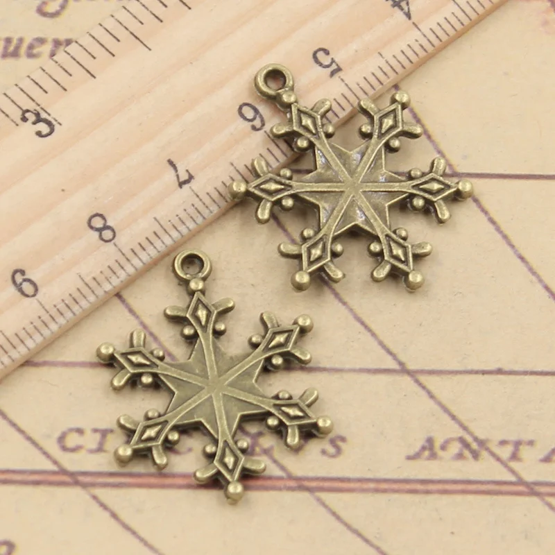 10pcs Charms Snow Snowflake 28x22mm Tibetan Bronze Silver Color Pendants Antique Jewelry Making DIY Handmade Craft