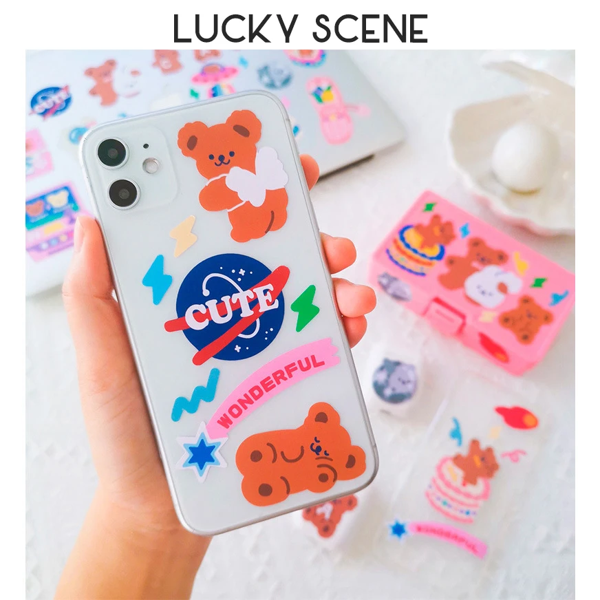 Paper Cartoon Anime Bear Movable Stickers Bear Stickers Waterproof Cellphone Laptop Water Bottles Decorative Laptop Skin S01095