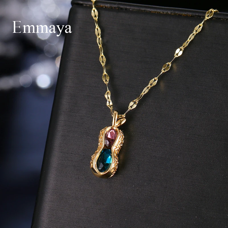 Emmaya Female Fashion Peanut Appearance Necklace Two Color Choice With Colorful AAA Zirconia New Trend Party Charming Decoration