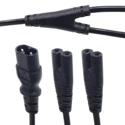 IEC320 C8 to 2X C7 Y Split AC Power Cord, IEC Figure 8 Male to 2 Female 1 in 2 Out AC Power Cable, 30CM/45CM Black