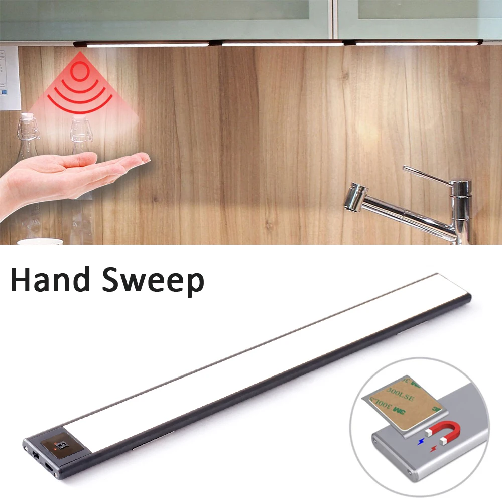 

20cm 40cm Hand Sweep Sensor Under Cabinet Light USB Rechargeable Book Table Night Lamp Bedside Closet Lights For Kitchen Bedroom