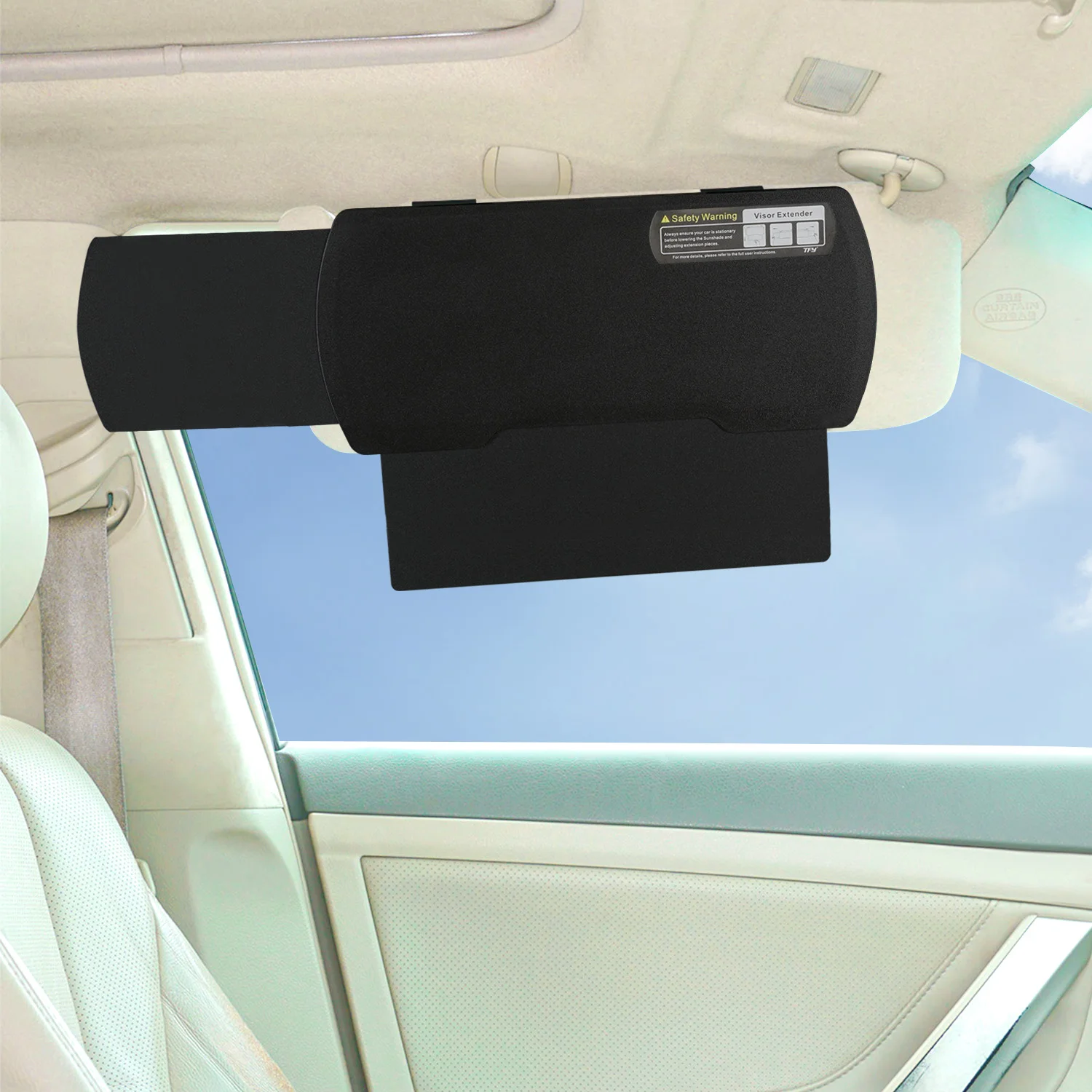 Car Visor Extender TFY Anti-Glare Sun Visor Extender Windshield and Side Window Sunshade and UV Rays Blocker - Black