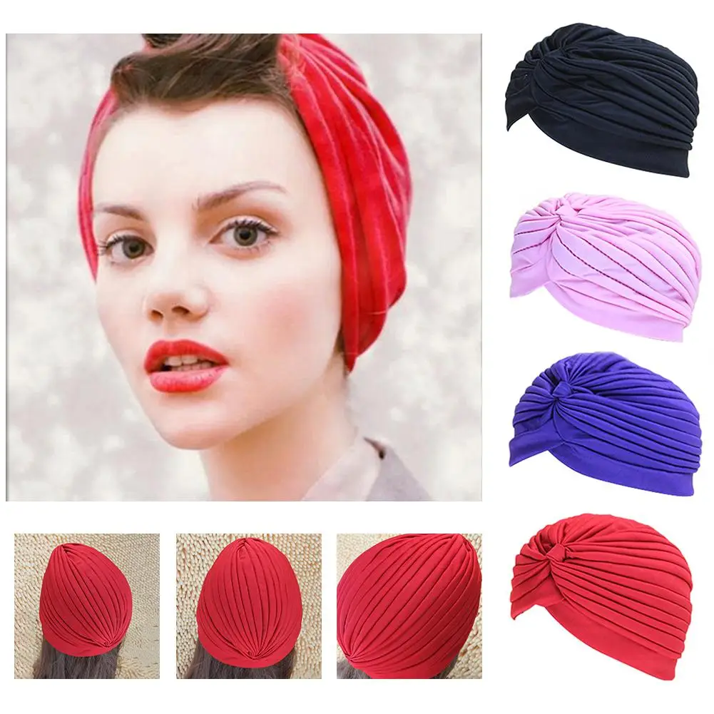 Wholesale Swimming Cap Elastic Nylon Turban Pool Bathing Hats For Outdoor Sports Yoga Elastic Polyeste Indian Turban Head Scarf image 3