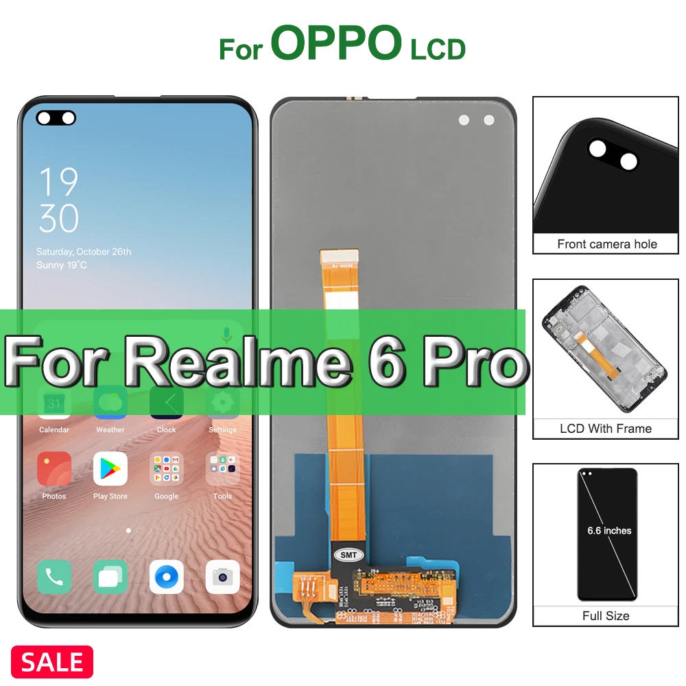 

ЖК-дисплей 6,6 дюйма для Oppo Realme 6 Pro RMX2061, RMX2063, сенсорный экран с рамкой, Замена ЖК-дисплея для Oppo Realme6Pro