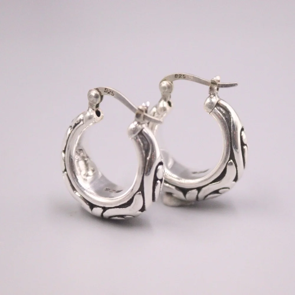 

Genuine Real 925 Sterling Silver Floral-Pattern Hoop Earrings 0.78inch Length