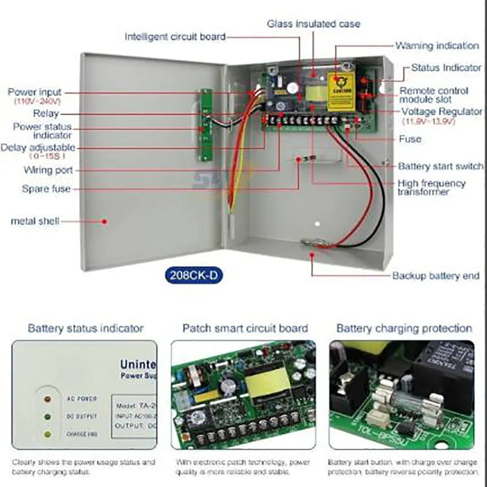 AC 110~240V  5A Power Supply Time Delay Max 15 Second Intercom Power adapter DC12V 50W For Door Access Control System