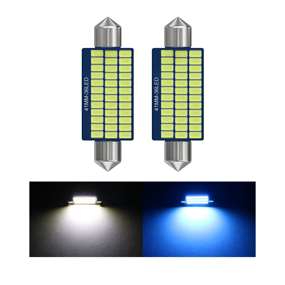 2pcs LED Canbus Festoon C5W C10W 31/36/39/41mm Car LED Lights For Interior Lamps License Plate Lighting 12V Warm White Ice Blue