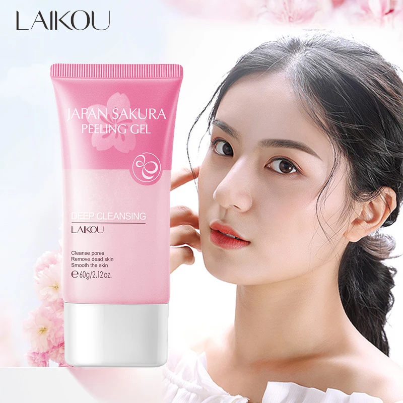 LAIKOU Exfoliating Face Scrub Peeling Gel Moisturizing Whitening Sakura Japan Remove Blackhead Acne Detoxifies & Clean All Skin