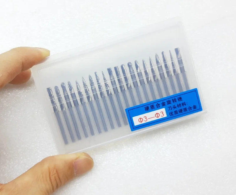 20Pcs/set 3x3 Rotary Tool Burr Drill Bit Set Tungsten Carbide Milling Cutter Cutting Edge Head Metal Woodworking Carving Tools