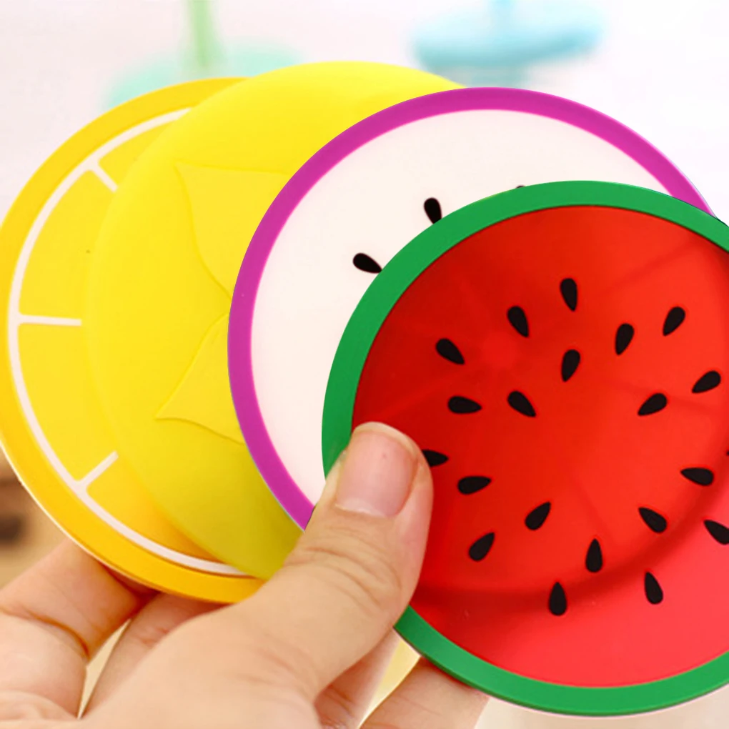 Heat Insulation Non-slip Fruit Coaster Colorful Silicone Cup Drinks Holder Mat Tableware Placemat Kitchen Accessories Gadget Set