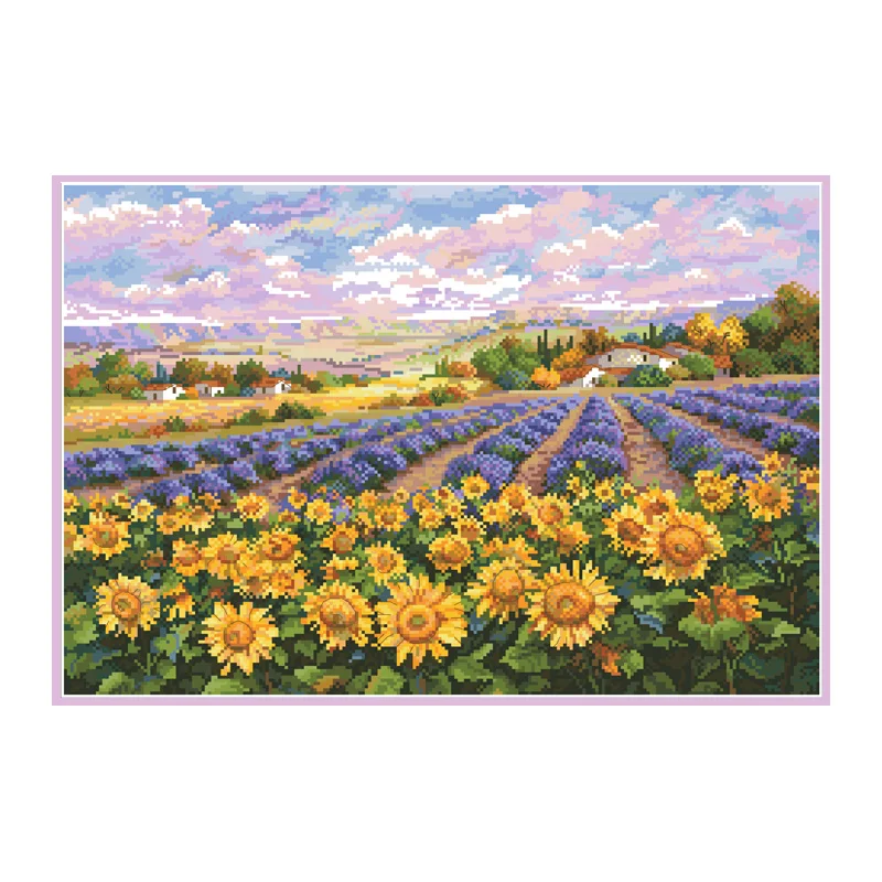 Sea of Flowers Cross Stitch Patterns Kits Unprinted Canvas 11 14CT Embroidery Paintings Diy Handmade Needlework Craft Home Decor