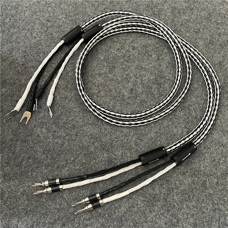 HIFI 8TC Crystal Copper Speaker Cable HiFi Aduio Amplifier Speaker Wire Banana to Spade Plug