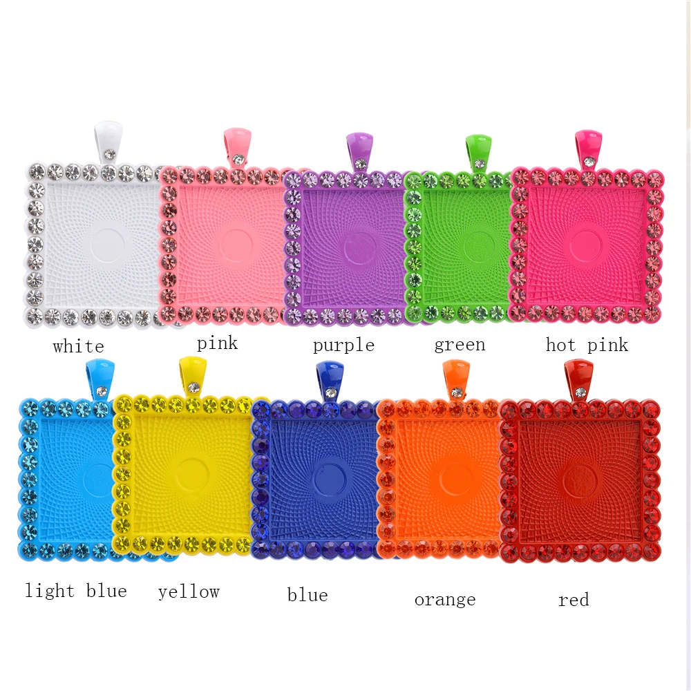 20PCS Diamond Cabochon Pendant Base 25mm DIY Jewelry Making Necklace Crafts Accessories Colorful Zircon jewellery Tray Findings