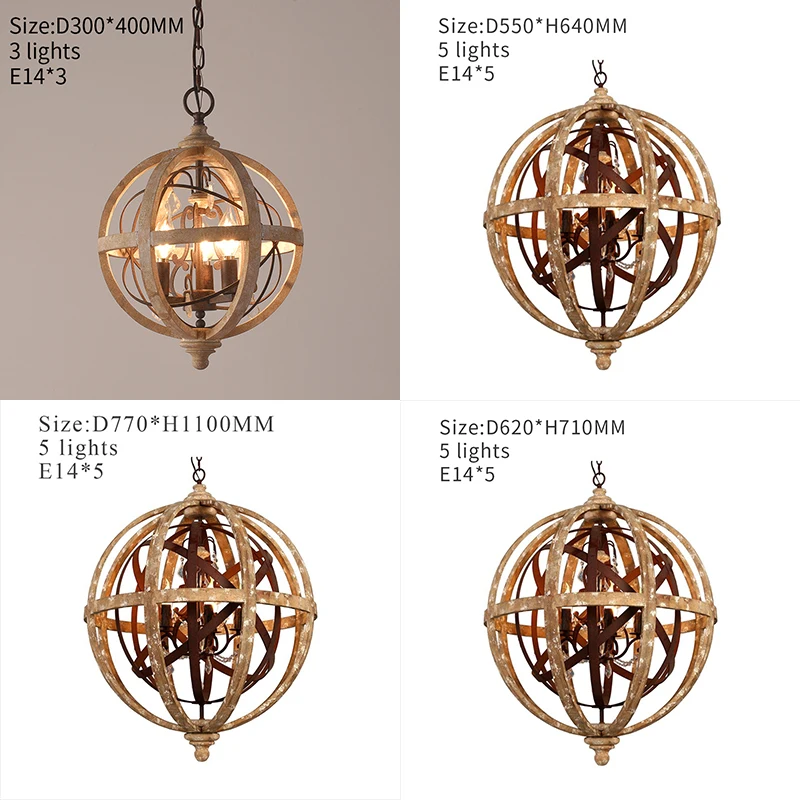 Globe Wood Chandelier Bedroom Living Room Hanging Lights Antique Round Sphere Wooden Chandelier For Master Bedroom Foyer Kitchen