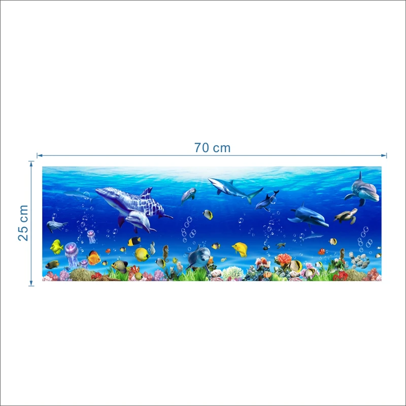 Creative Dolphin Fish 25*70cm Waterproof Wall Stickers Adhesive Home Decor Wall Decals Diy Bathroom Kitchen Decorations