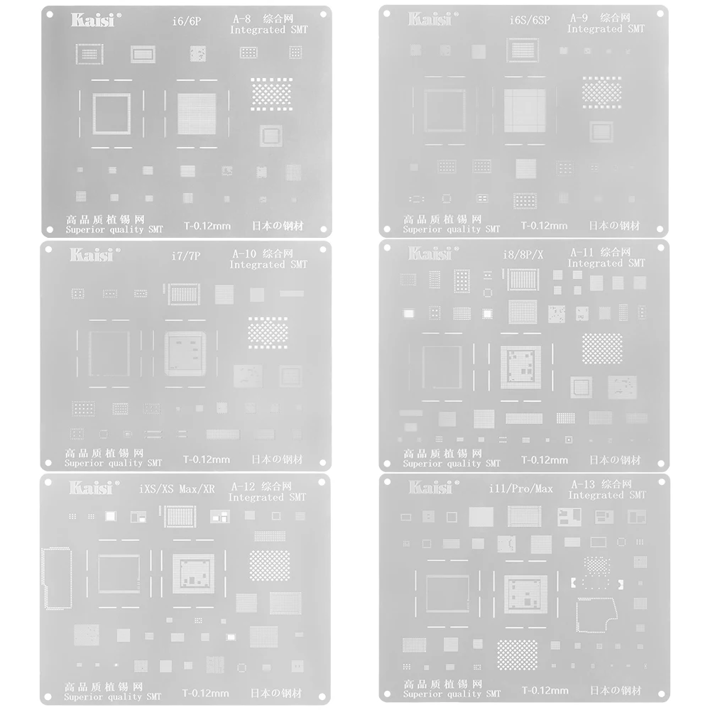 Kaisi 0.12mm BGA Reballing Stencil Kit Set Solder Template for iPhone IC CPU A8A9A10A11A12A13 11Pro/Max XS XR 8 8P 7P 6S 6P 5S