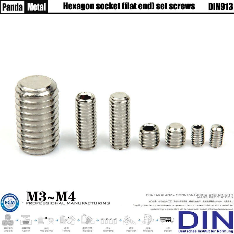 (THE)304 stainless steel hexagon socket set screw DIN913 metric thread flat head screw headless screw A2-70 size M3-M4